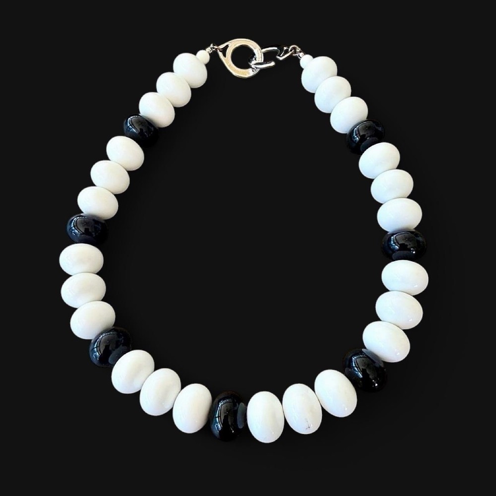 Vintage Les Bernard Chunky Black & White Resin Statement Choker Necklace