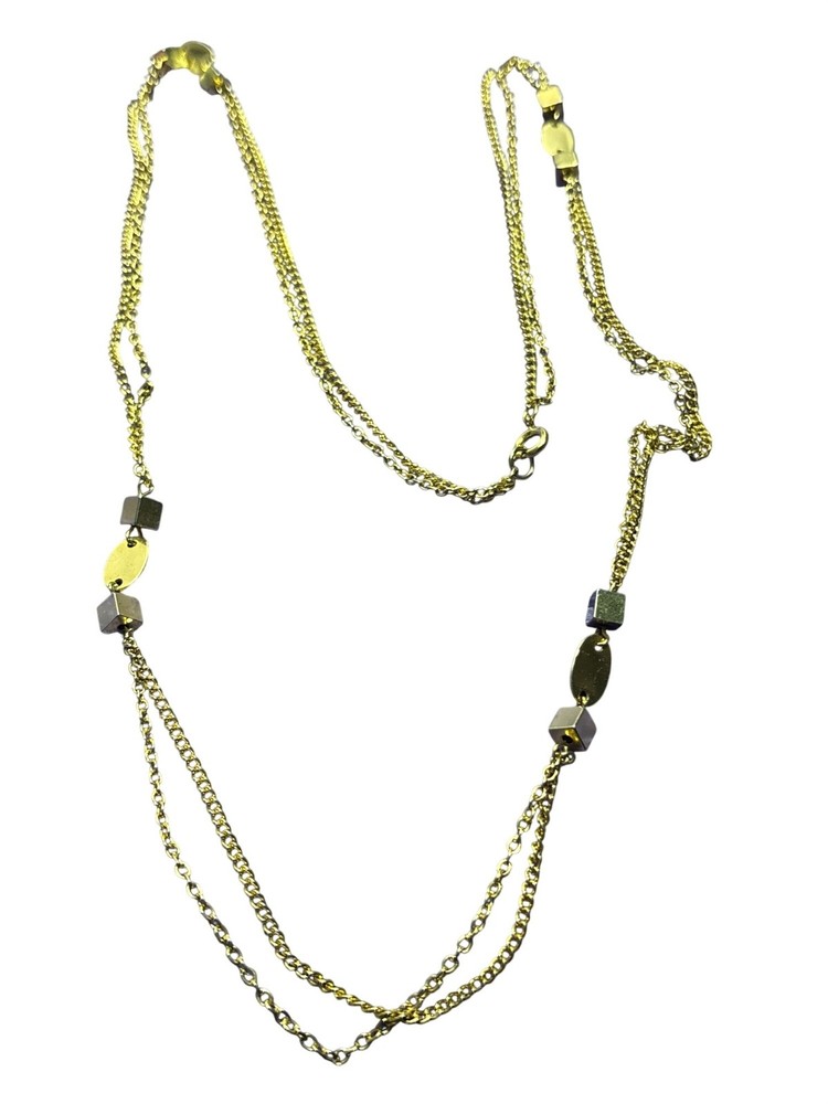 Vintage Goldtone Chain Necklace Geometric Stations Spring Ring Clasp 31 inches