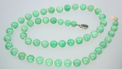 Antique Art Deco Gold Sapphire Green Jadeite Jade Rock Crystal Bead Necklace GIA