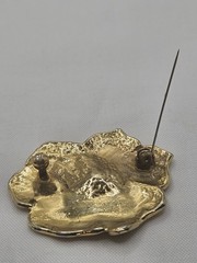 Enamel Flower Brooch Creamy Beige Gold Tone Edges