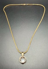 925 Sterling Silver Gold Vermeil 18” Chain Italy 10mm Crystal Pendant