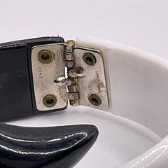 Vintage Hong Kong Black White Acrylic Clamper Bracelet Mod Art Deco Statement