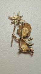 Vintage Mylu Fairy Angel Rhinestone Gold tone Pin Brooch