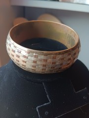 Vintage Tri Metal Weave Bangle Bracelet Copper, Brass And Silver