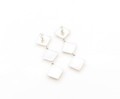 925 Sterling Silver Vintage Earrings BARRA Dangling Drop Square Design EG13519