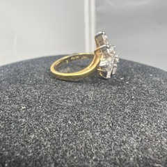 Vintage 18K GE RG Rhinestone Cluster Cocktail Ring Size 8