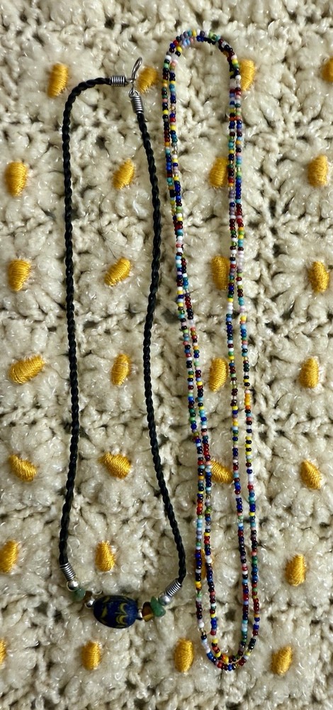 Lot Of 2 Vintage 90s GD Deadhead Hippie Seed Bead Polymer Clay Necklace