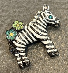 ANNA SUI Zebra Enamel Rhinestone Designer Couture Pendant Brooch Vintage 90’s