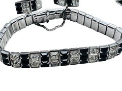 Vtg Art Deco Rhinestone Rhodium Plated Necklace Bracelet Earrings Set