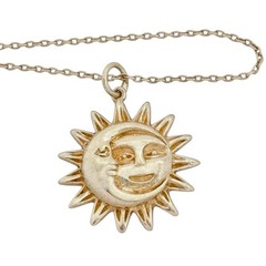 Vintage Gold-Tone Sterling Silver 925 Sun Face Pendant Necklace 16″-18″