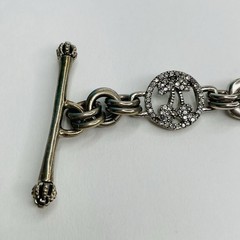Vintage Juicy Couture Rhinestone Bracelet Chunky Puffy Heart Charm Silver Tone