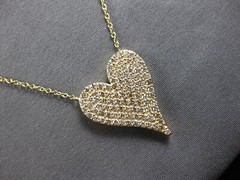 LARGE .99CT DIAMOND 14KT YELLOW GOLD 3D PAVE CLASSIC HEART SHAPE LOVE NECKLACE