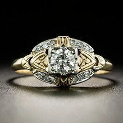 Antique Art Deco Round Moissanite Retro Birthday Ring in 14K Yellow Gold Finish