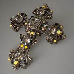 VTG Filigree Cross Brooch Pin Aurora Borealis Rhinestone Silver Tone Religious