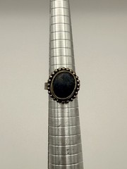 Ancient Vintage Victorian Sterling Silver Ring Engraved Onyx Stone Size 7