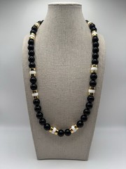 Vintage Napier Gold Tone Black White Beaded Necklace 24.5”