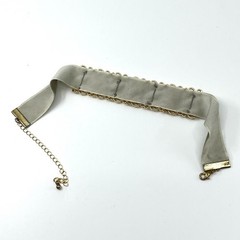 Vintage Retro Gold Filigree Crystal Velvet Choker Necklace Taupe Y2K Aesthetic