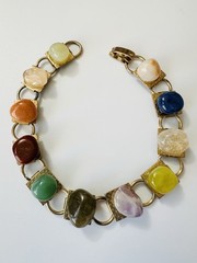 Vintage Natural Polished Gemstone Bracelet 7.5”