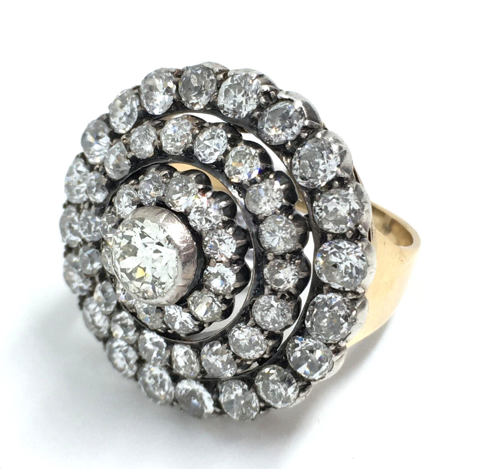Vintage Stunning 14k Yellow White Gold Halo Cocktail 4.61CT Diamond Ring Estate