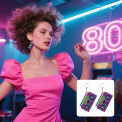 80S Earrings for Women Retro 90S Neon Acrylic Earrings Vintage Cassette Tape Sty