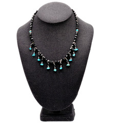 Southwestern Style Black Glass Faux Turquoise Beaded Fringe Vintage Necklace