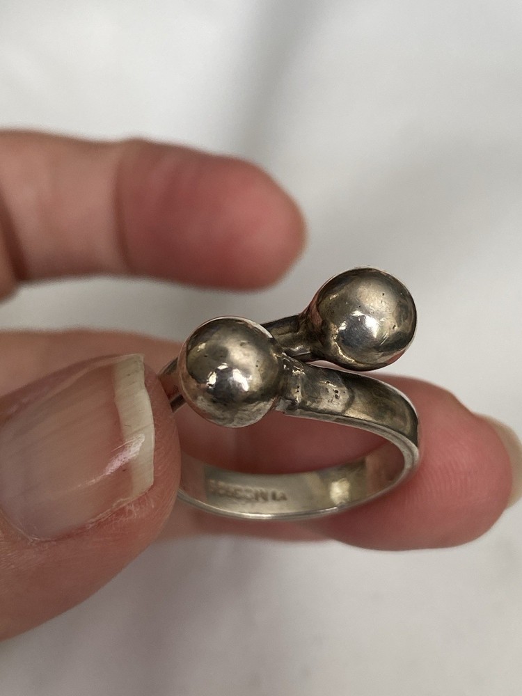 Vintage Mexico 925 Sterling Silver Double Bubble Ball Orb Modernist Ring