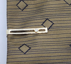 Modernist Open Metal Rectangle w Crystal Gold Tone Short Vintage Tie Clip Clasp
