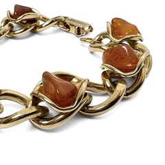 Chunky Natural Stone Bracelet Gold Tone Retro Chic Nuggets Earthy Orange Brown