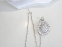 Antique Style Sterling Silver 925 Baguette Cluster CZ Large Pendant Necklace 18″
