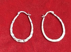 Polished Hammered Sterling Silver 925 Classic Hoop Latch Earrings 1.25”
