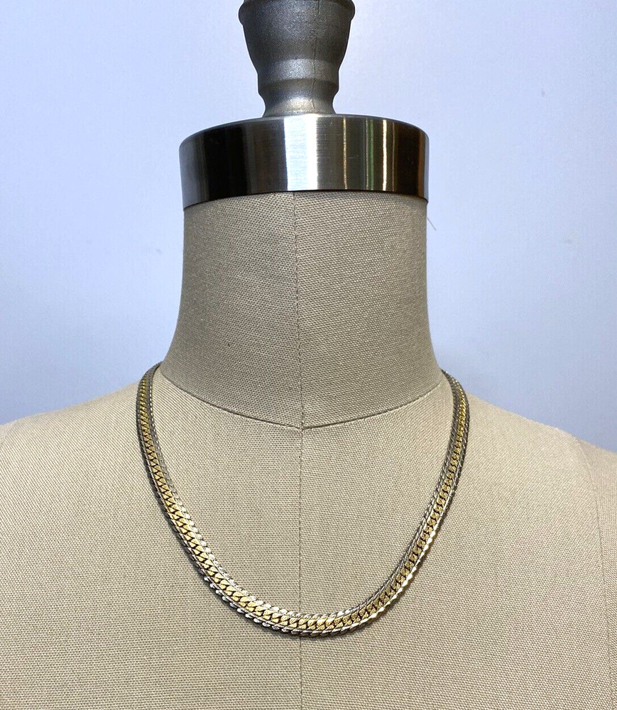 Medici Gold Silver Tone Thick flat Snake Chain Necklace Vintage textured