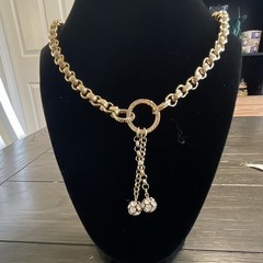 Lady Remington Gold Plated With Rhinestones Statement Piece Necklace 22”