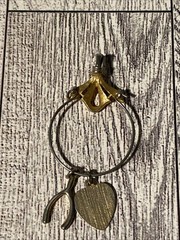 Vtg Gold Tone Eyeglass Holder Spectacle Loop Pendant +2 Charms Wishbone Heart