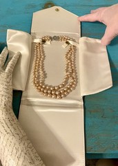Vintage Champagne Glass Pearls Sterling Silver Clasp Graduating 3-Row Necklace