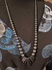 Vtg Art Deco Style Hematite Fringe Statement Necklace 30″ Whimsigoth Witchy 110g
