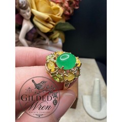 Vintage 14K Gold Jade & Tourmaline Estate Cocktail Ring | Size 7 | 4.94g