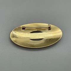 Brooch Womens Pink Vintage Gold Tone Enamel Oval Beaded Accent Pin 2.5 Inches