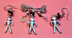 Artisan Handcrafted Sterling Silver Person Figural Brooch and Earrings Dangling