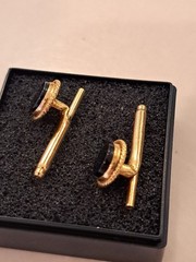 Antique Edwardian PAIR Cufflink Stud Button Onyx 14 K Gold