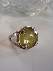 Vintage Designer Faceted Prehnite Cocktail Statement Ring Size 9 Sterling Silver
