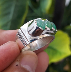 Natural Chitrali Emerald Ring Three Stones Pota Emerald Ring Sterling Silver