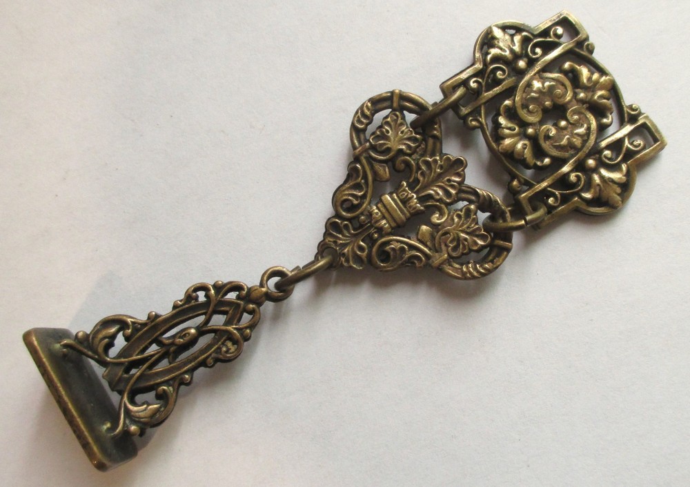 ANTIQUE VICTORIAN BRONZE ORNATE WATCH FOB SEAL PENDANT CHARM