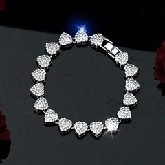 Diamond Tennis Heart Chain & Necklace & Bracelet Cuban Link Jewelry Set f/Women