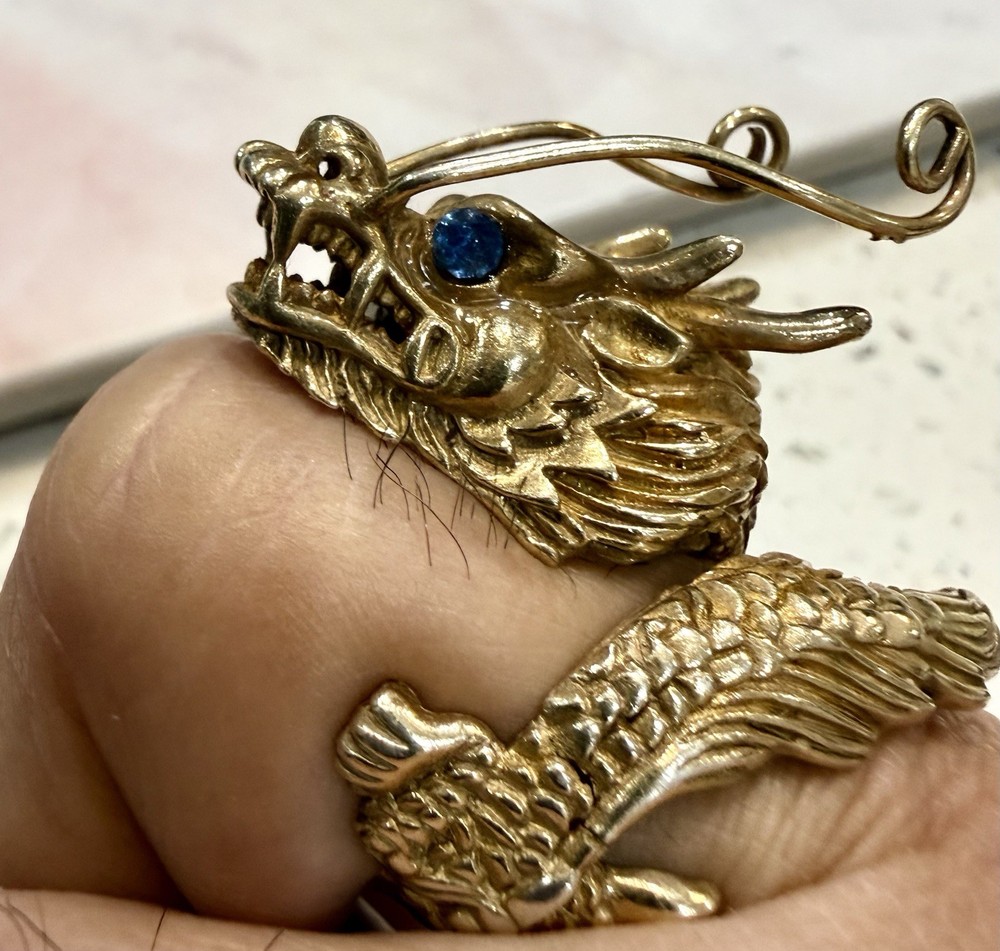 Vintage Japanese Dragon Ring Signed 925/ Som’s TM Gold Tone Adjustable Ring
