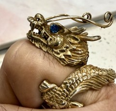 Vintage Japanese Dragon Ring Signed 925/ Som’s TM Gold Tone Adjustable Ring