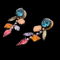 Fruit Salad Drop Earrings Dangles Bold Color Rhinestones Vtg 60s Mid Century Mod