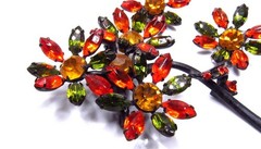 Vintage Rhinestone Flower Brooch Earrings SET