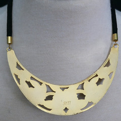 VINTAGE 1980’S SITI CLOISONNE BLACK ENAMEL FLORAL SILK CORD BIB NECKLACE