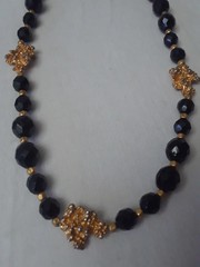 Share Vintage Black Bead with Gold Tones Nuggets Chocker Necklace 16 in