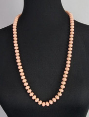 Vintage Pink Plastic Beaded Necklace Gold Tone Spring Ring 30 Inch Dainty